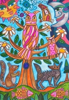 Folk art canvas painting by Robbin Robertson
