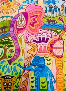 Folk art canvas painting by Robbin Robertson