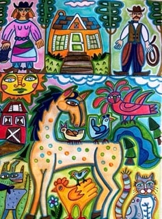 Folk art canvas painting by Robbin Robertson