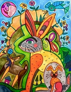 Folk art canvas painting by Robbin Robertson